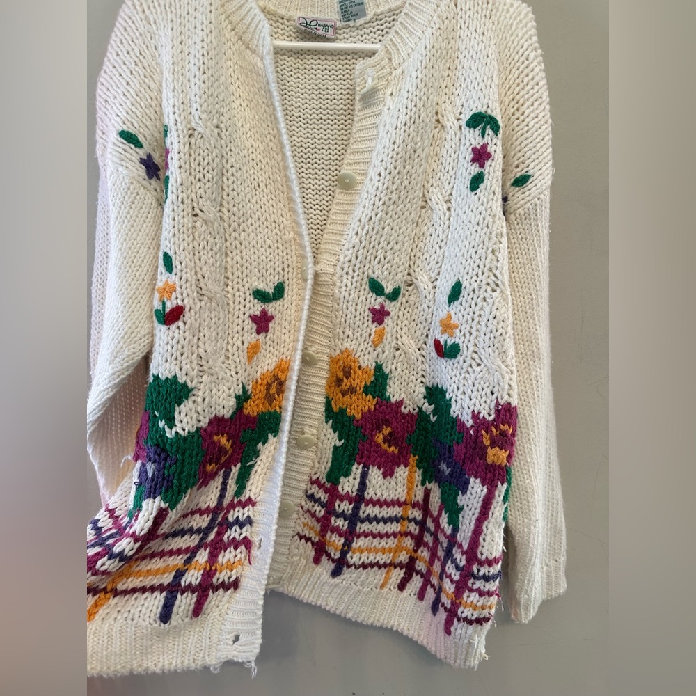 Vintage 80’s/90’s Haband for Her Cream Cardigan with Floral Patterns XL - Picture 5 of 7
